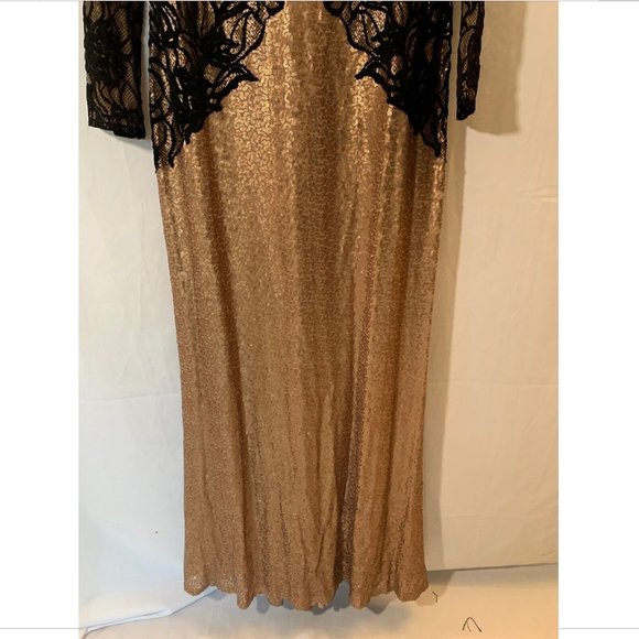 NEW $668 Tadashi Shoji Vulcan Lace Sequin Long Sleeve Gown Copper [SZ‎ 16 ] - Picture 9 of 13